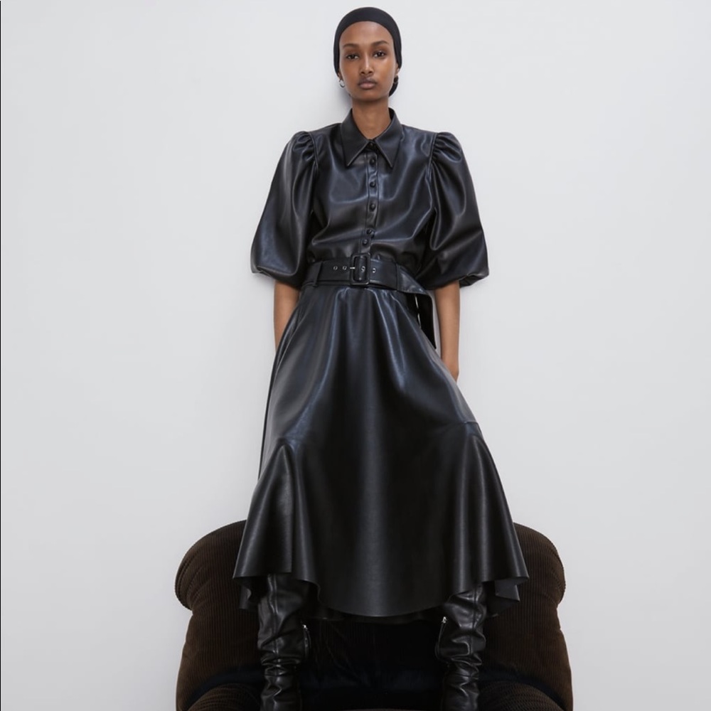 Faux leather belted skirt